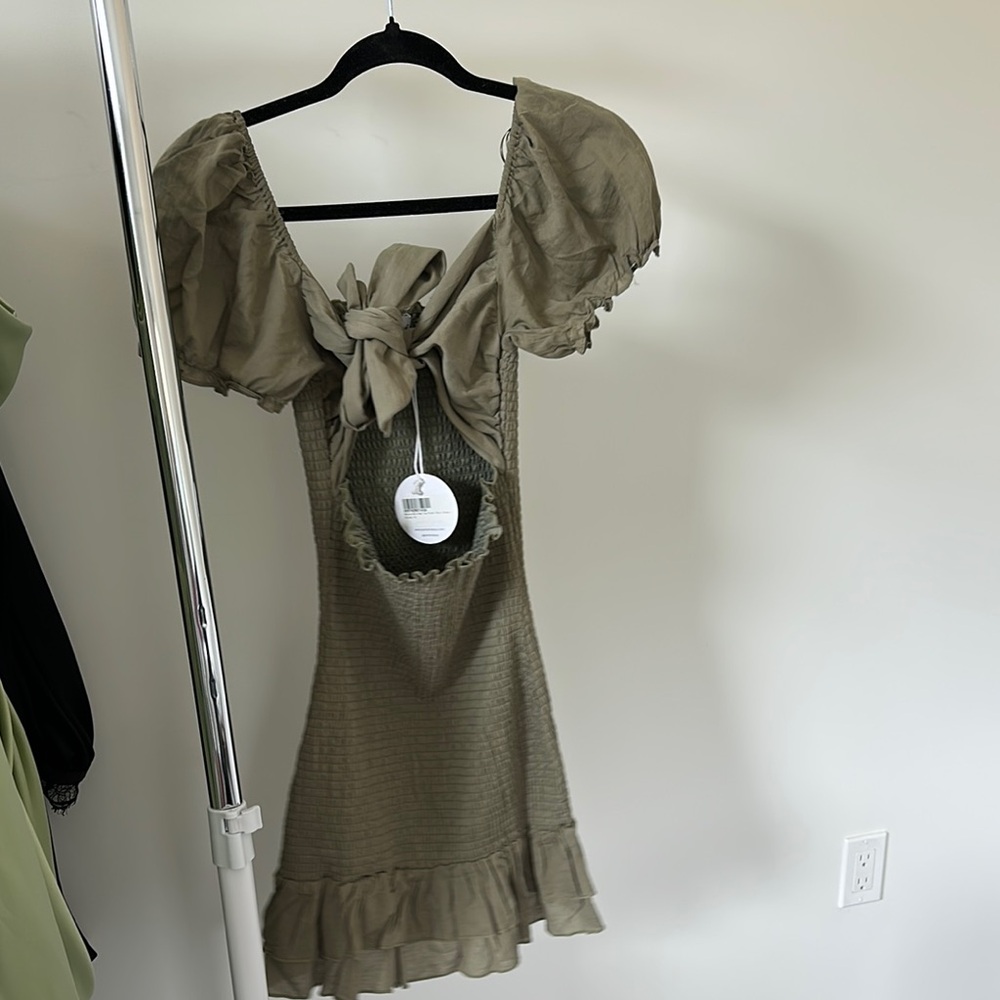Petal & Pup Green Ruffled Mini Dress with Flutter Sleeves